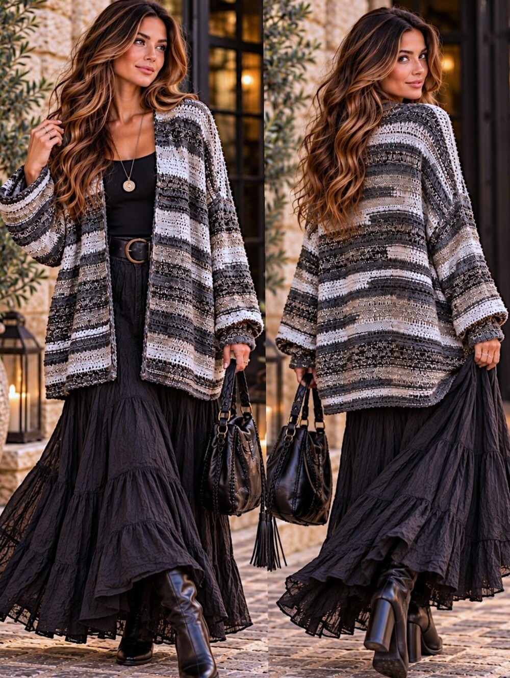 J Jill Lagenlook Boho 2X Cardigan Marled Knit Gray Oversized Artsy Cottagecore
